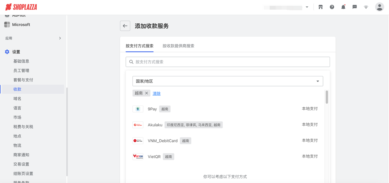 设置本土支付方法