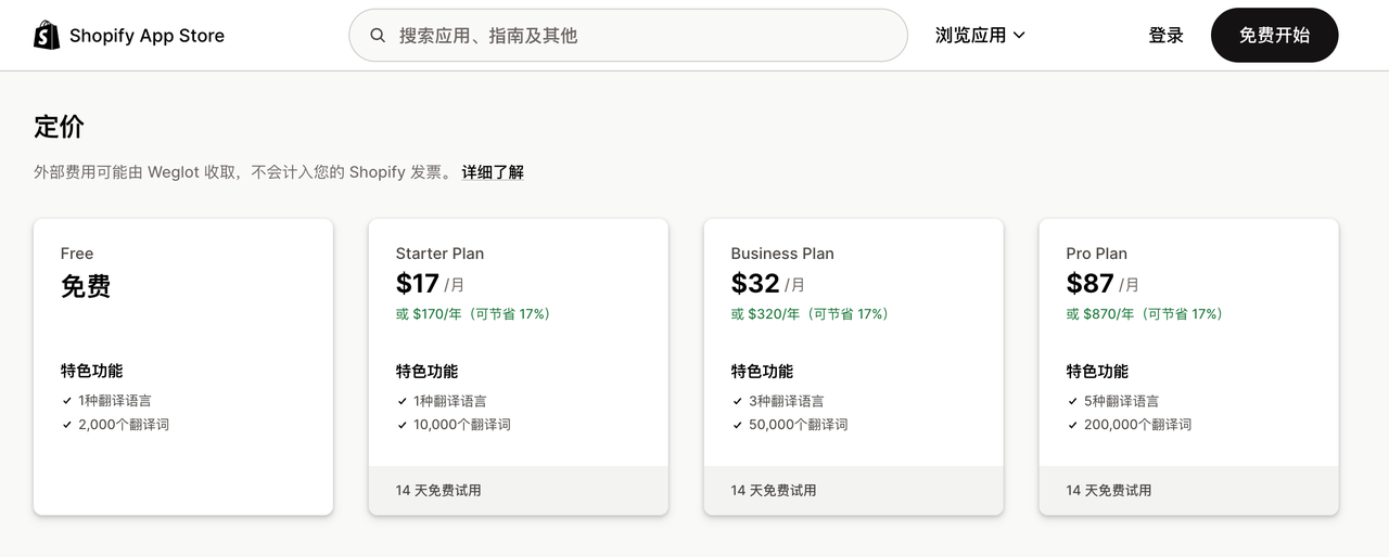 Weglot 套餐价钱