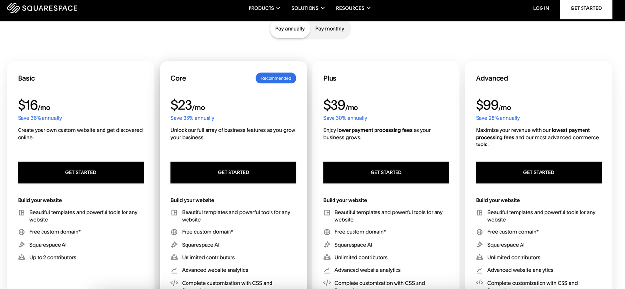 Squarespace 建站价钱